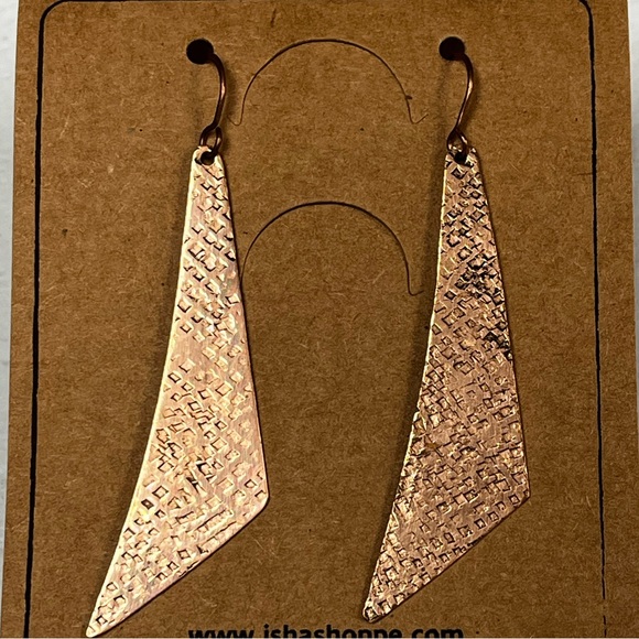 Handcrafted Hammered Copper Pierced Earrings - Picture 3 of 6